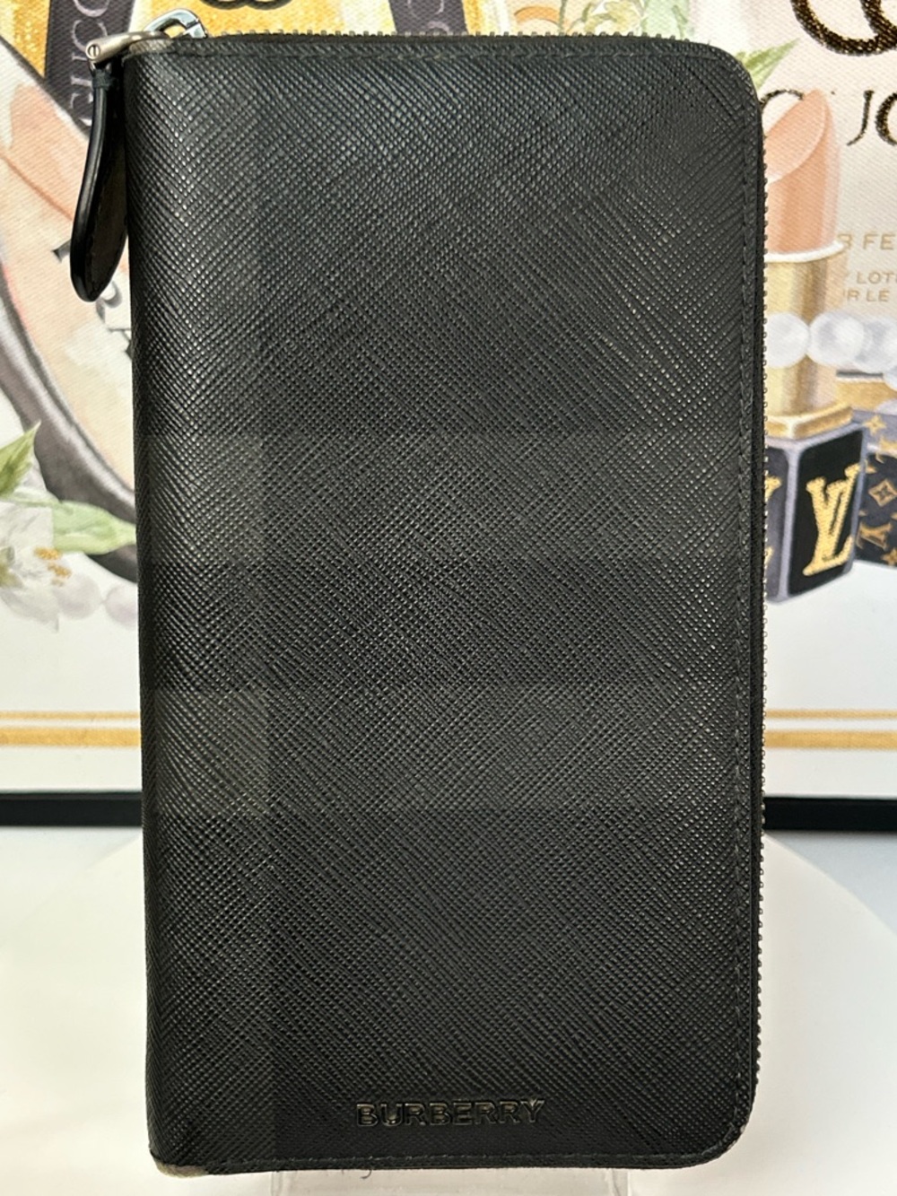 BURBERRY Nova Check Zip Around Wallet-Black Multi 🖤😍